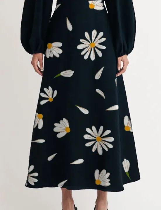 Black Puff Sleeve Zora Midi Dress