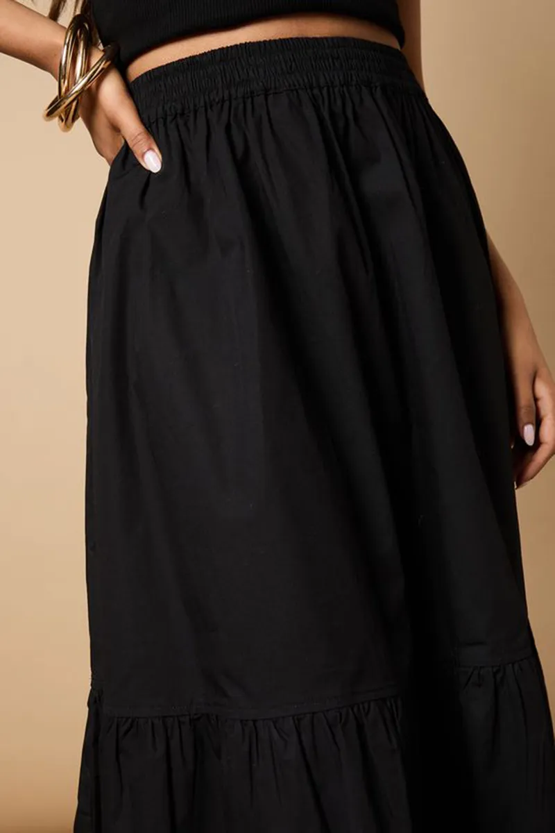 Casual Style Petite Poplin Black Skirt