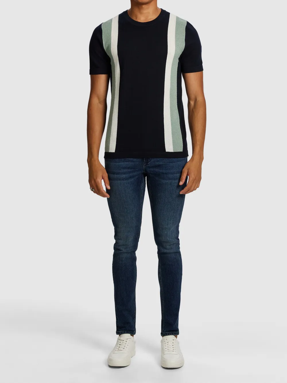 Color Blocked Knit Short Sleeve T-Shirt