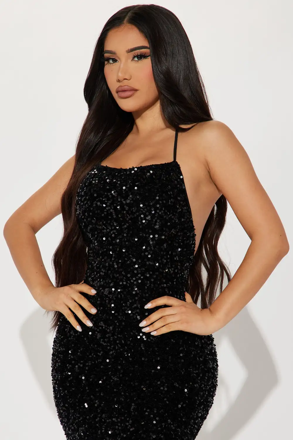 Prom Princess Sequin Midi Dress - Black