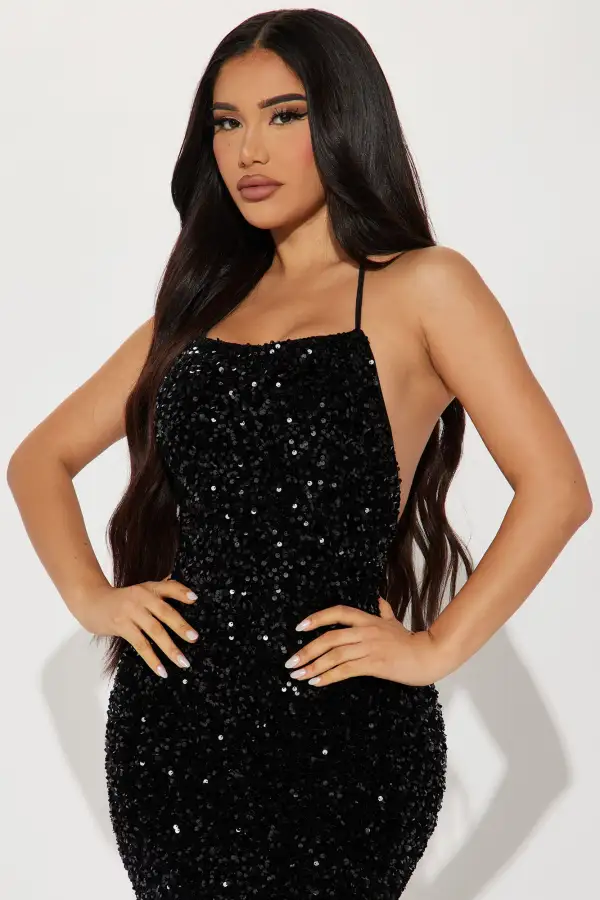 Prom Princess Sequin Midi Dress - Black