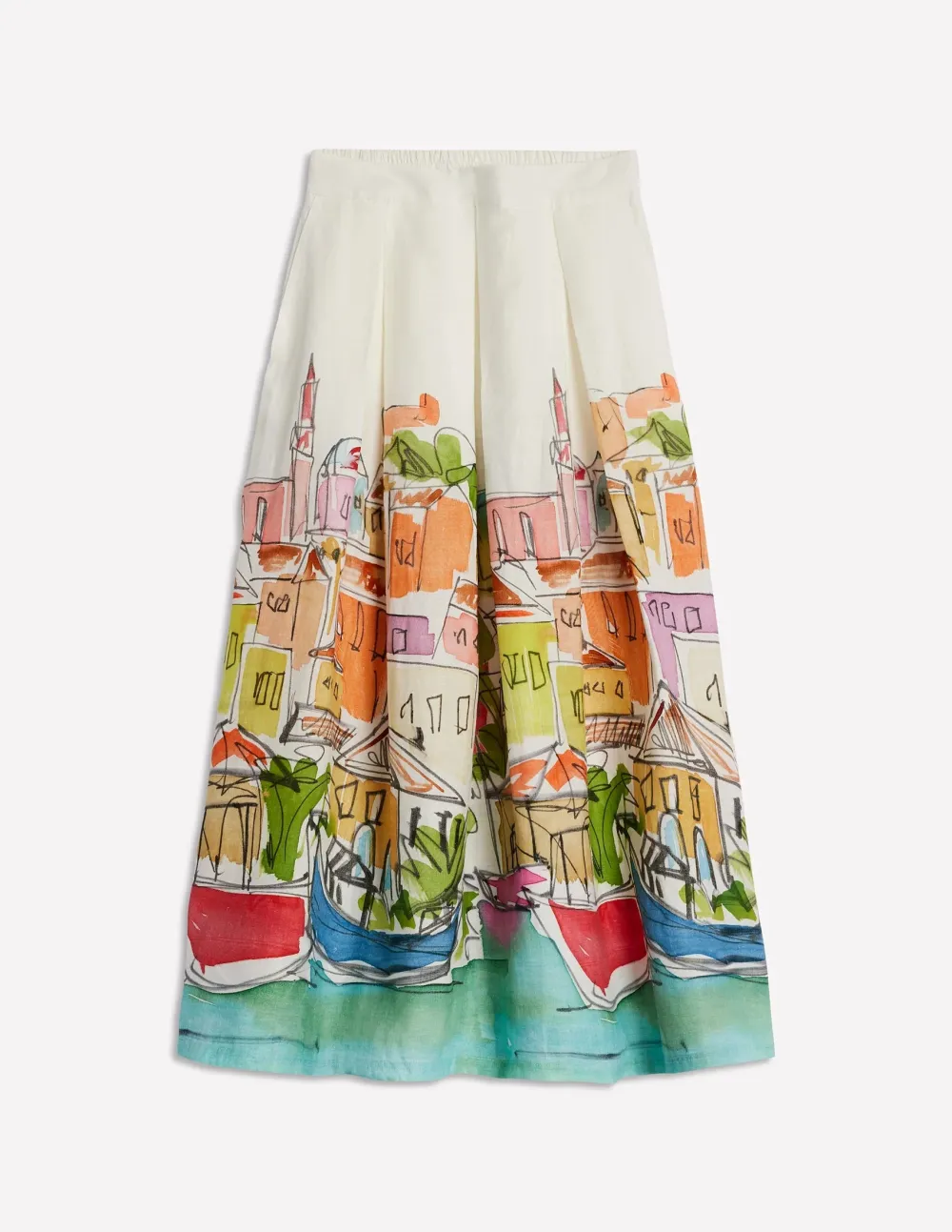 Multi  Rainbow Village Linen Midi Skirt
