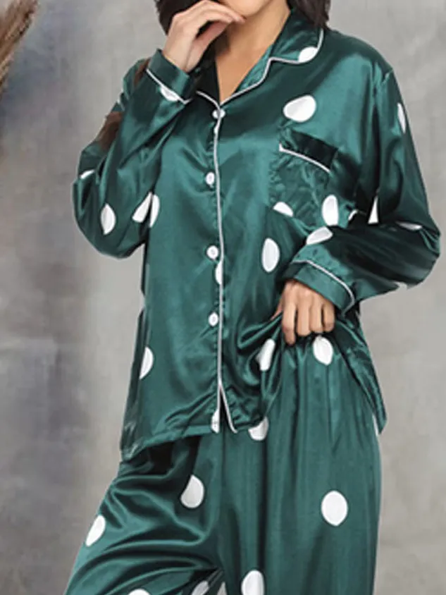 Polka Dots Simple Satin Regular Fit Pajama Set With No