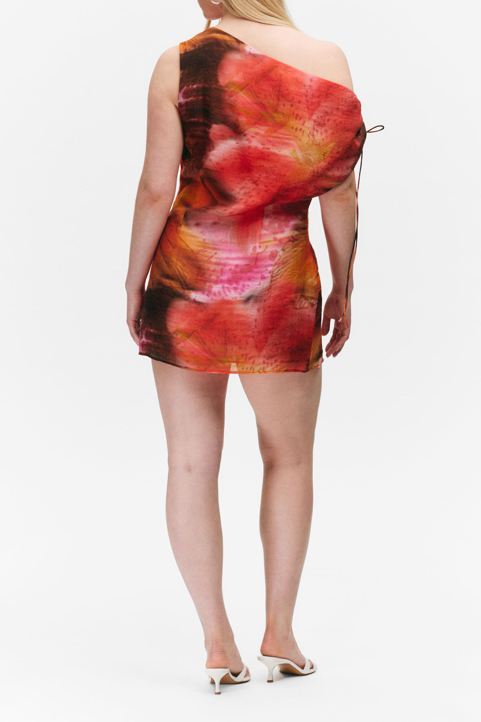 Drawstring Hem Asymmetrical Neck Dress
