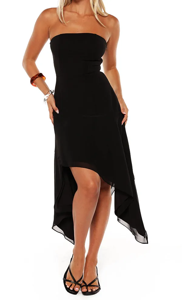 Strapless Hanky Hem Midi Dress