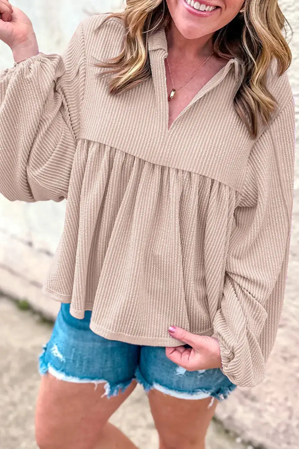 V-Neck Turn-down Collar Blouse