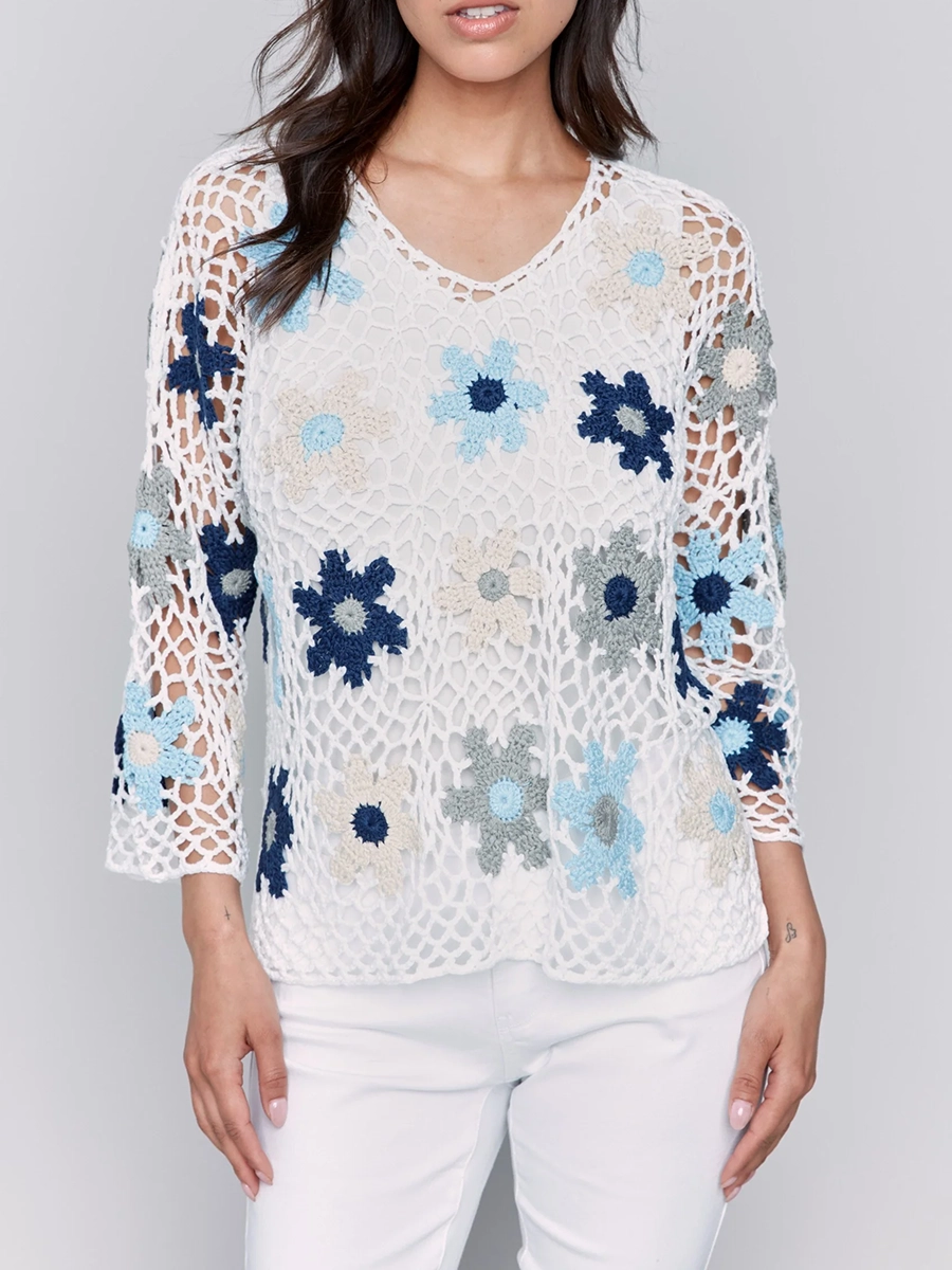 Lively Artistic Floral Women's Hollow Blouse