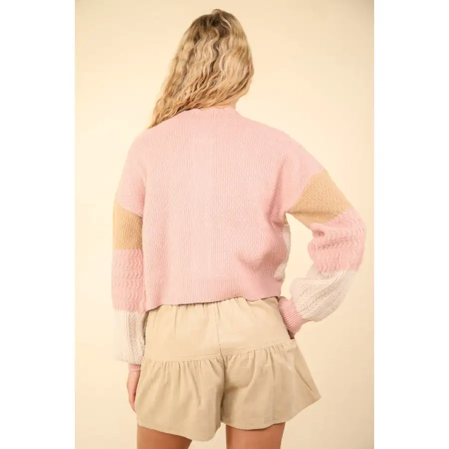 Color Block Button Down Textured Sweater Cardigan