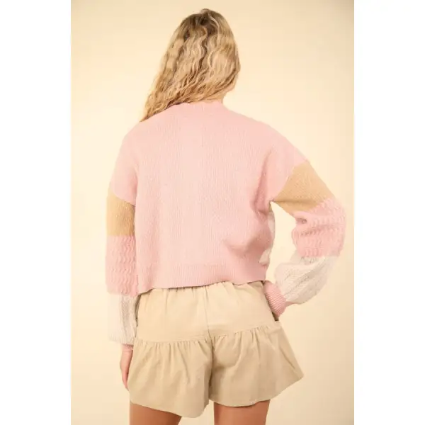 Color Block Button Down Textured Sweater Cardigan