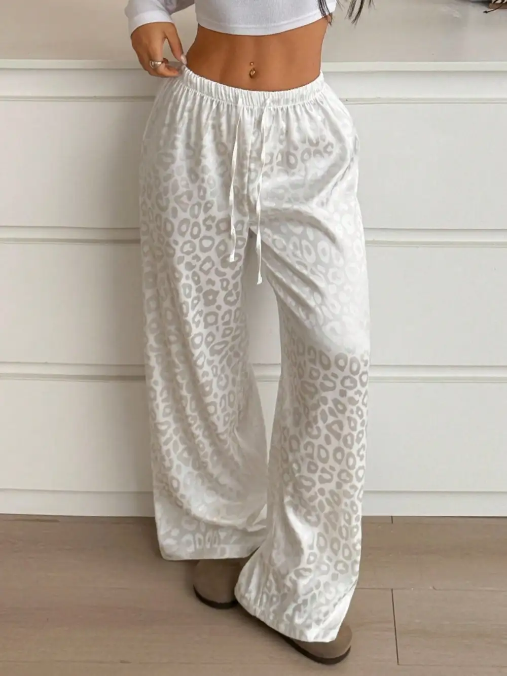 Relaxed Leopard Print Wide Leg Pants