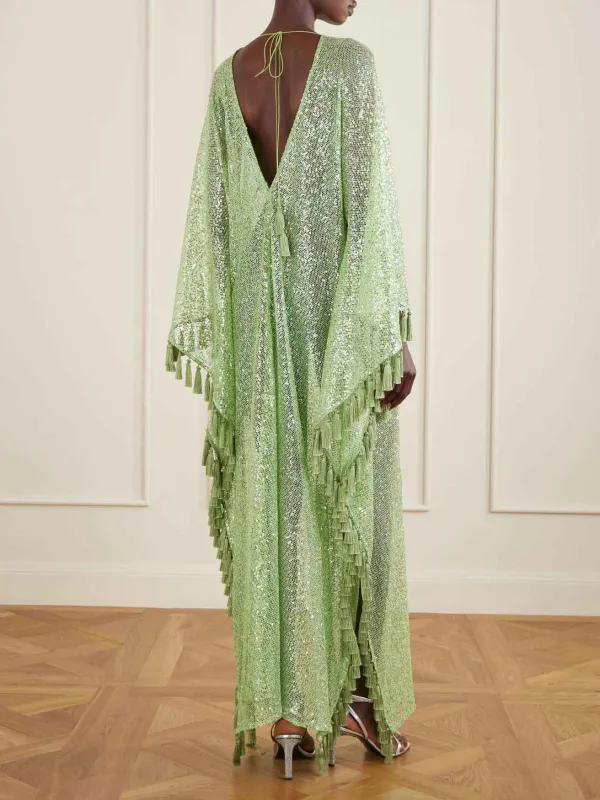 Sequin Deep V Neck Maxi Gown