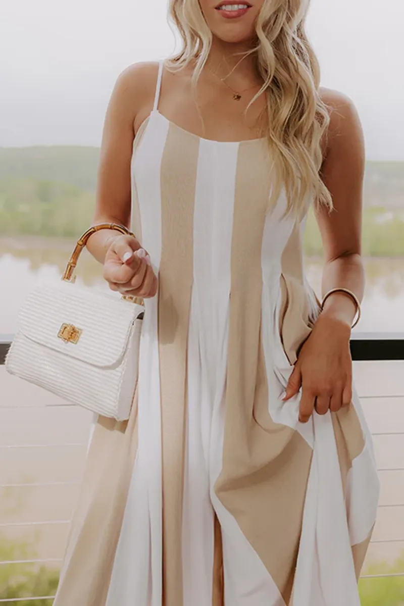 Linen Breathable Draped Striped Jumpsuit