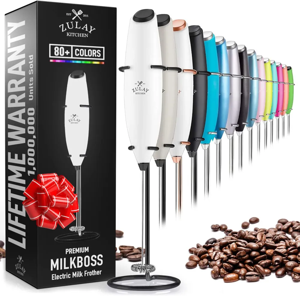 Powerful Milk Frother Handheld Foam Maker for Lattes - Whisk Drink Mixer for Coffee, Mini Foamer for Cappuccino, Frappe, Matcha, Hot Chocolate by Milk Boss (Black)