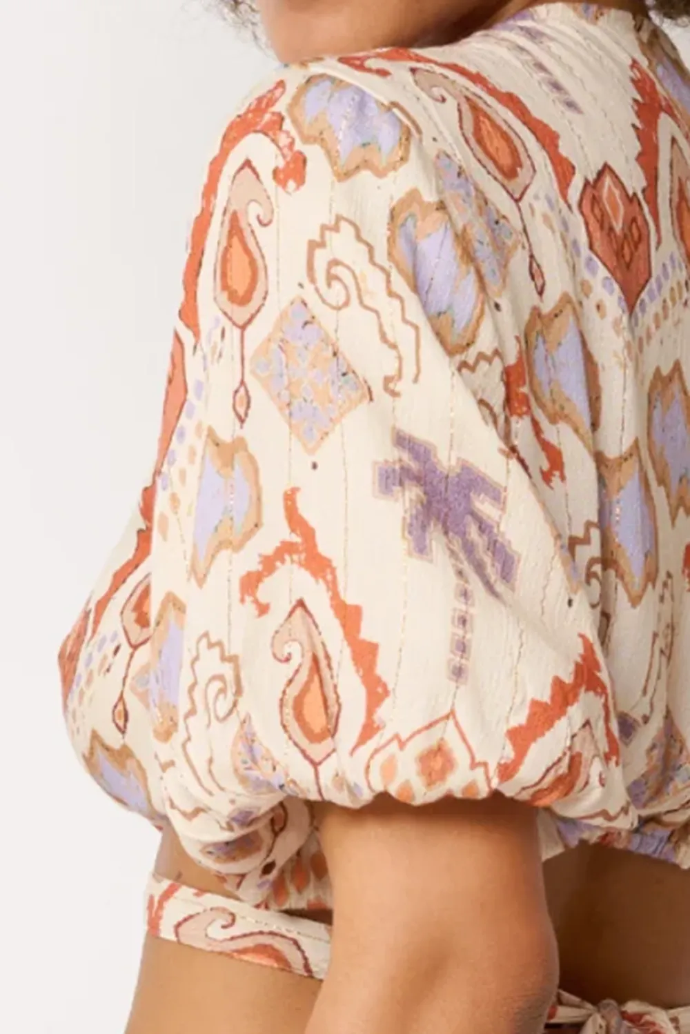 Peach Toned Paisley Print Wrap Crop Top