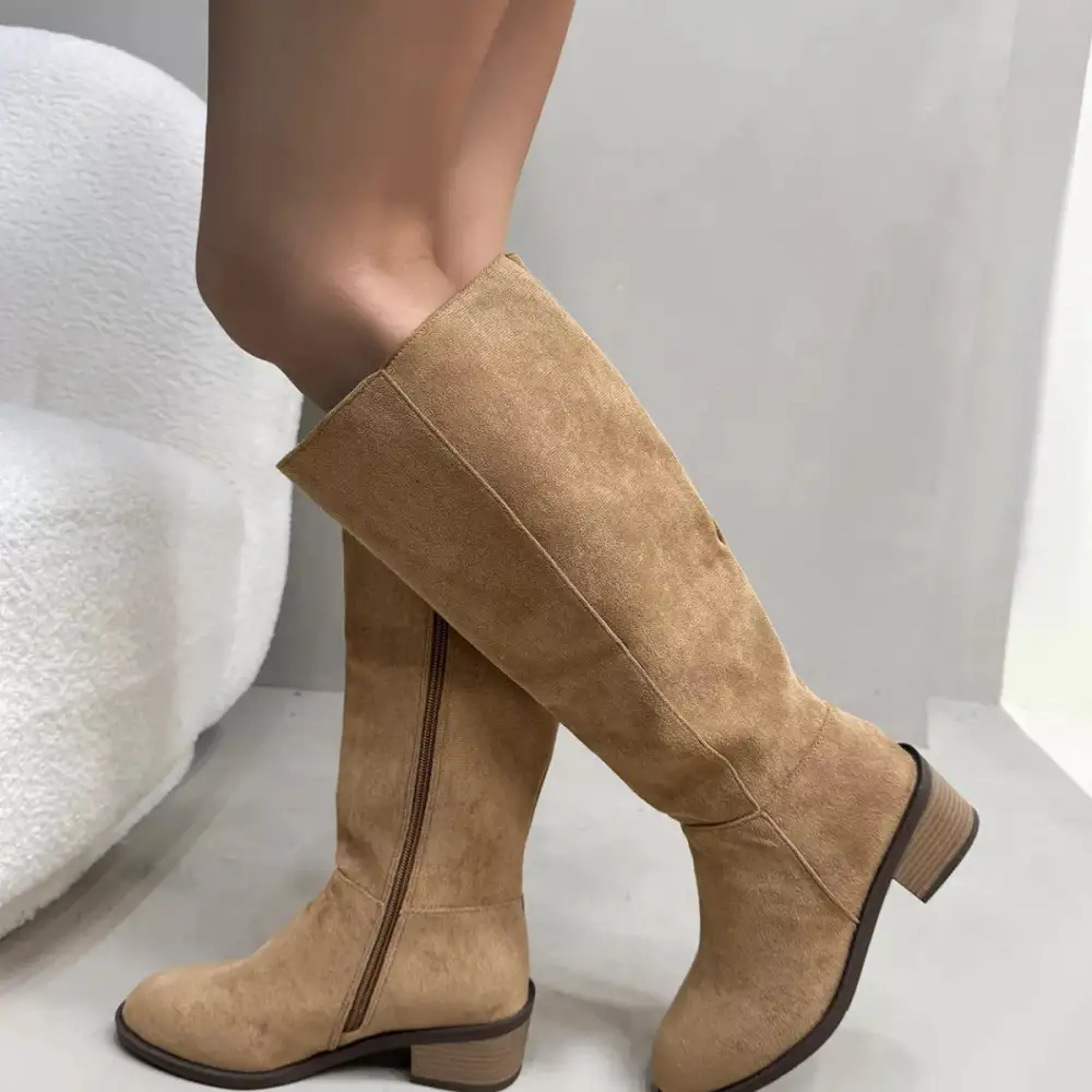 Side-Zip Closure Suede Knee High Boots