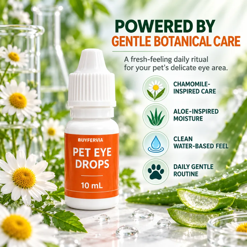 BUYFERVIA Pet Eye Drops, Dog & Cat Eye Wash Solution | Specially formulated eye drops for dogs and cats to flush and soothe eye irritation, remove tear stains in dogs, safe for all animals