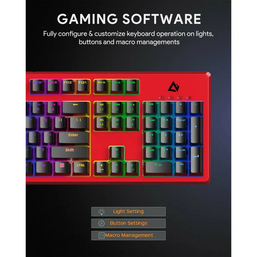 AUKEY KMG18 Red Mechanical Keyboard Red Switches 104key with Gaming Software