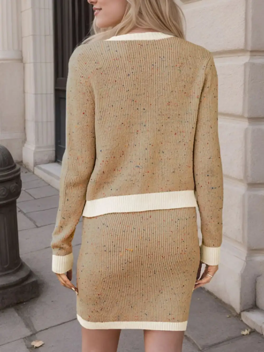Fine Button Front Knit Detail Coordinated Set
