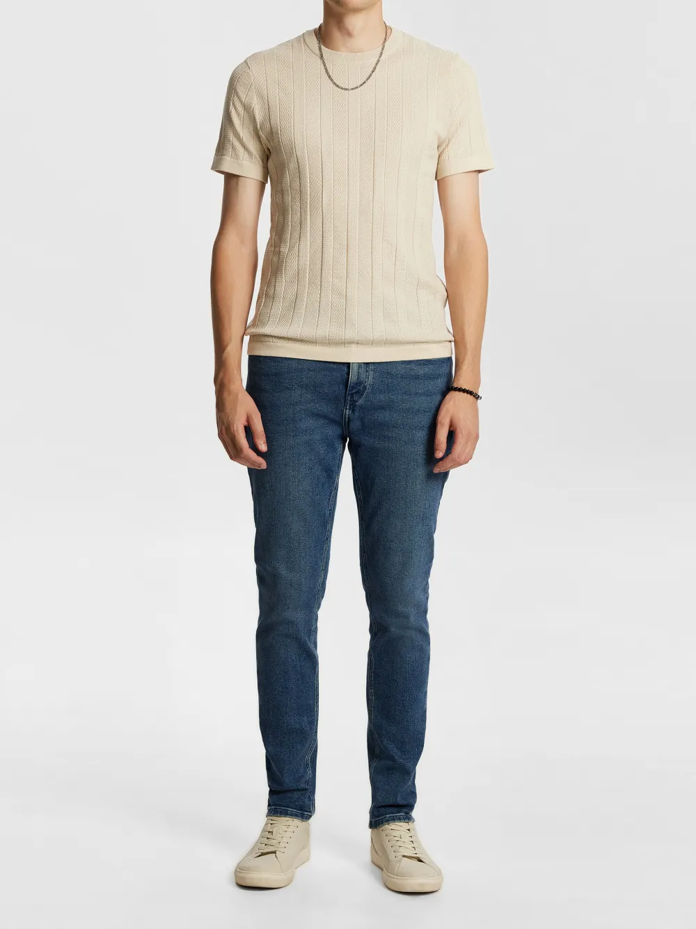 Ribbed Knit Short Sleeve T-Shirt