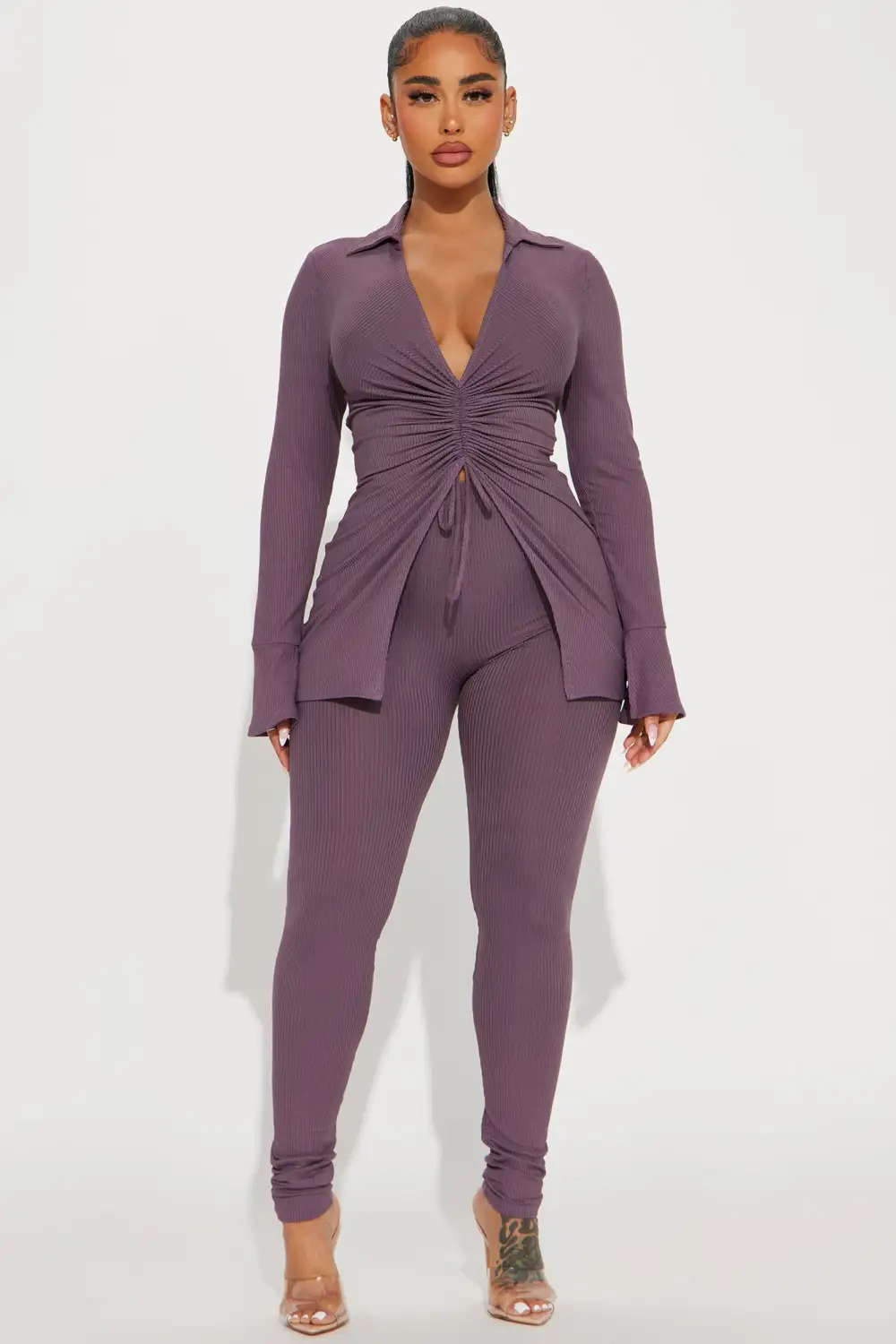 Miley Ribbed Legging Set - Plum