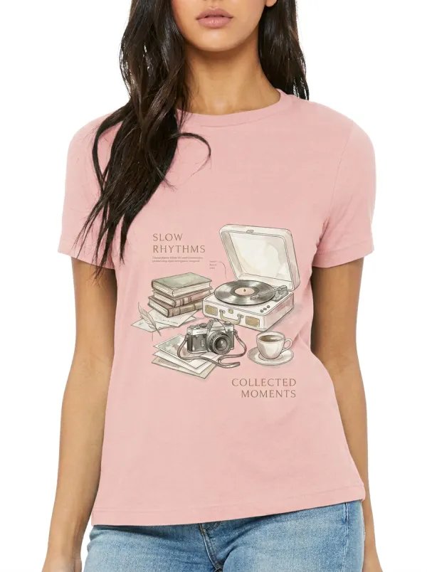 Women's Vintage Aesthetic Record Player Camera Printed T-shirt