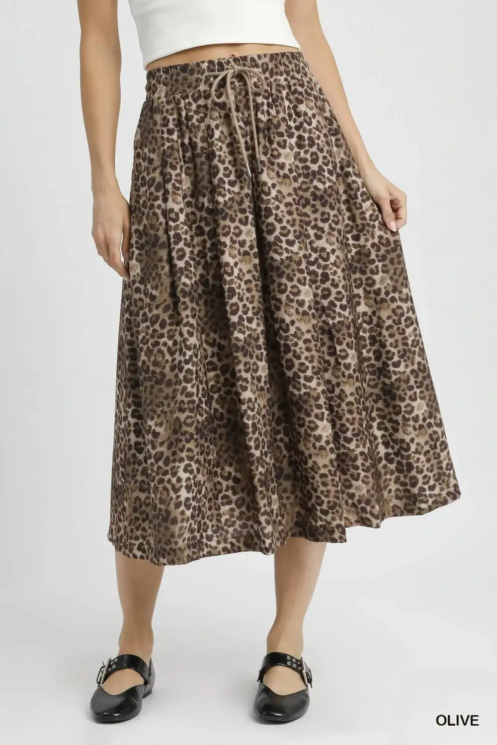 Everyday Leopard Print Drawstring Midi Skirt