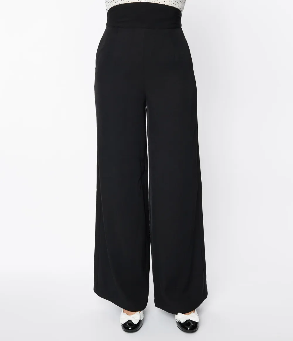 Unique Vintage 1940s Solid Black High Waist Pants