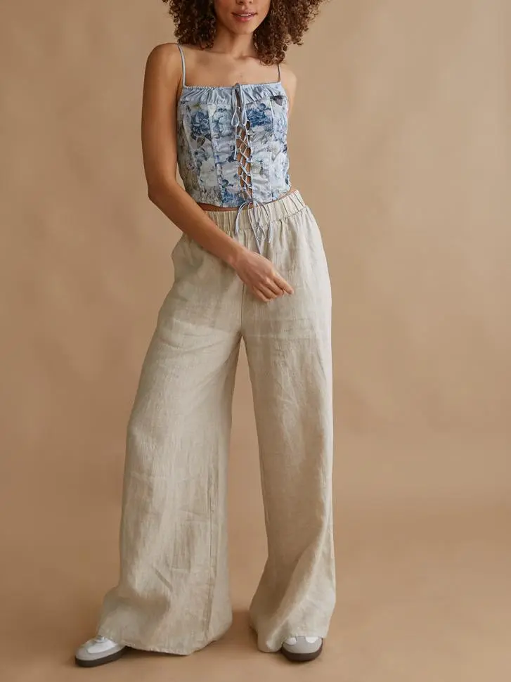 Lace Up Floral Satin Corset Top