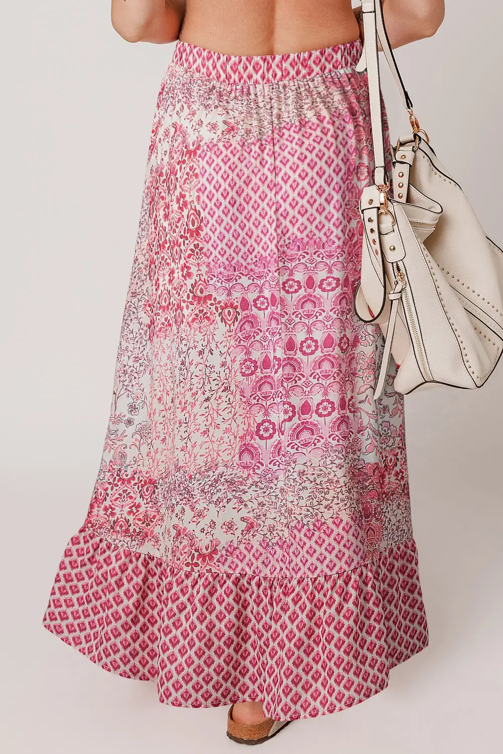 Printed Tassel Drawstring High Skirt