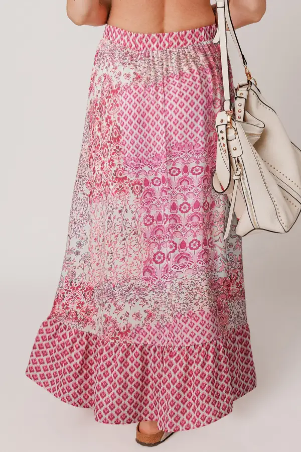 Printed Tassel Drawstring High Skirt