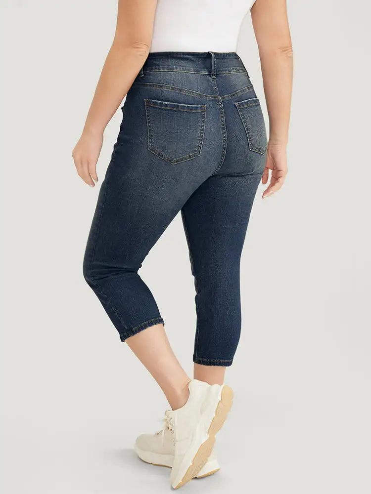 Very Stretchy High Rise Medium Wash Cropped Jeans