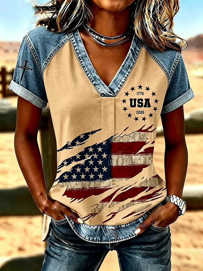 Women'S Flag Printed Casual Top