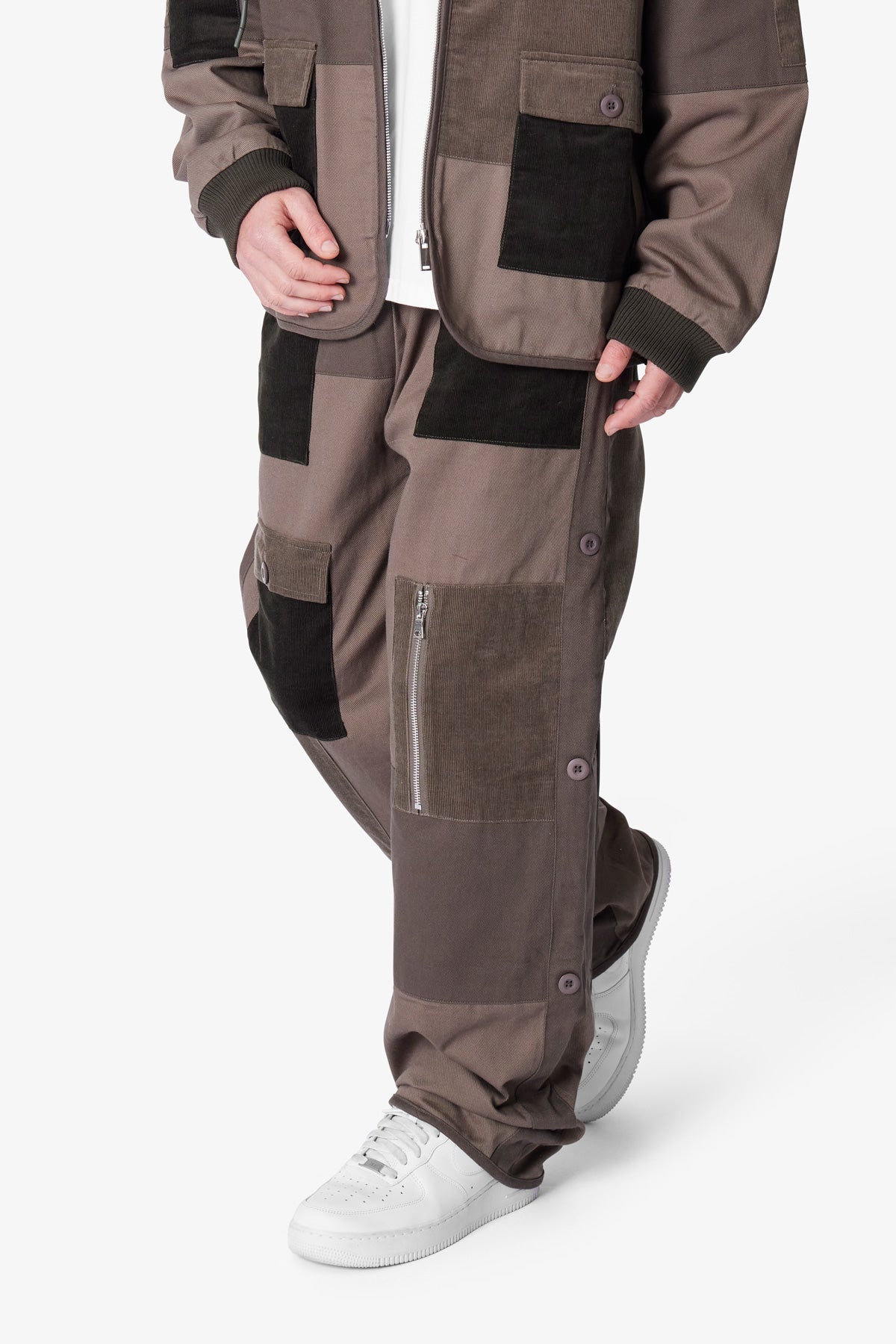 Dual Patchwork Cargo Pants - Olive