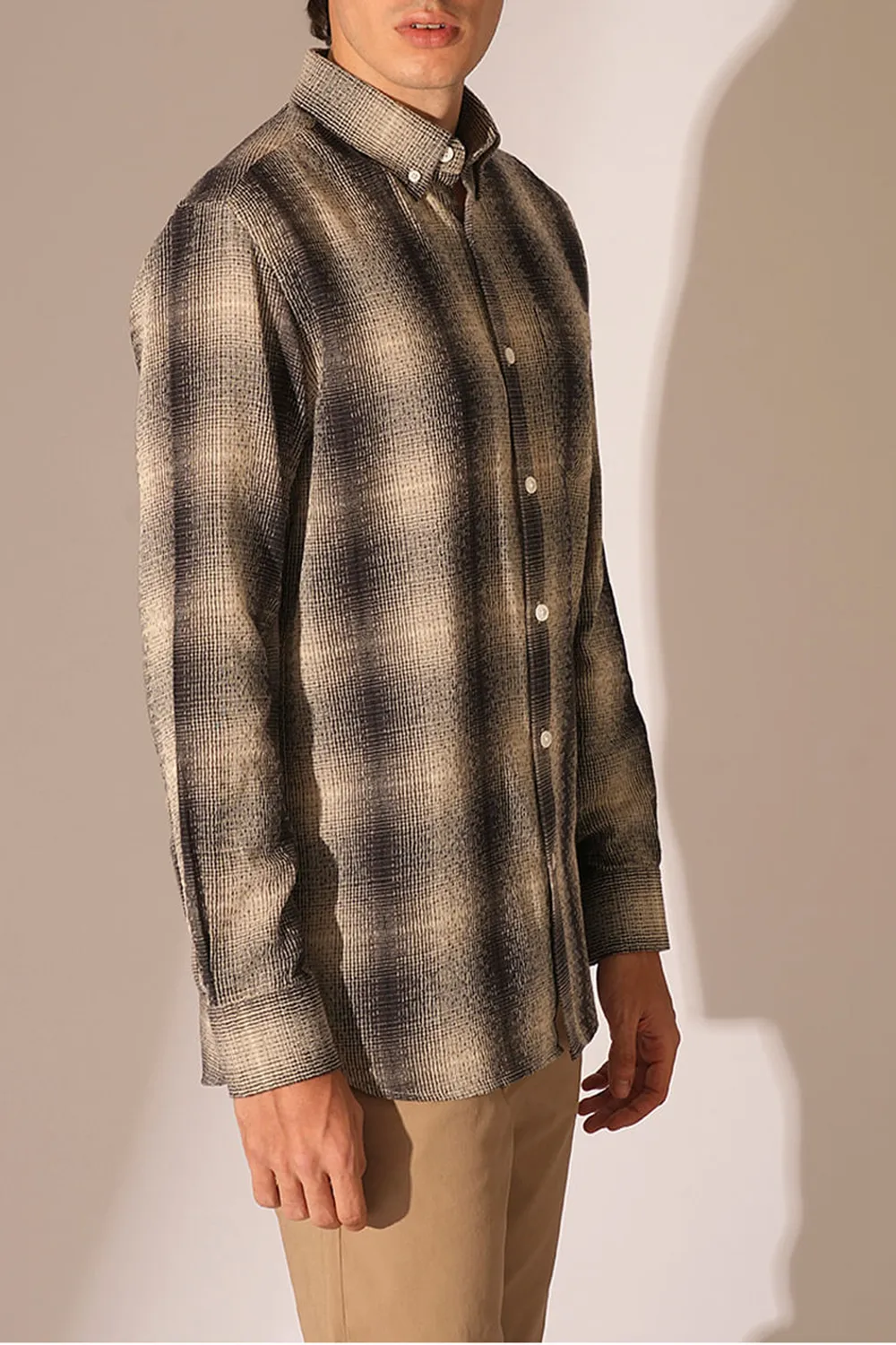 Black Beige Check Cotton Shirt