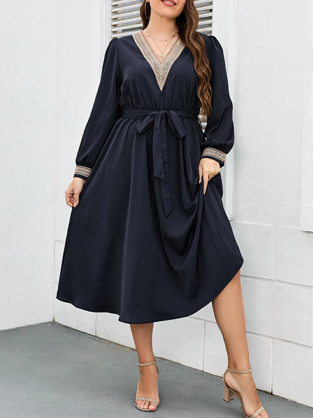 New Dress Women Fashion Large Size Loose V Neck Dress