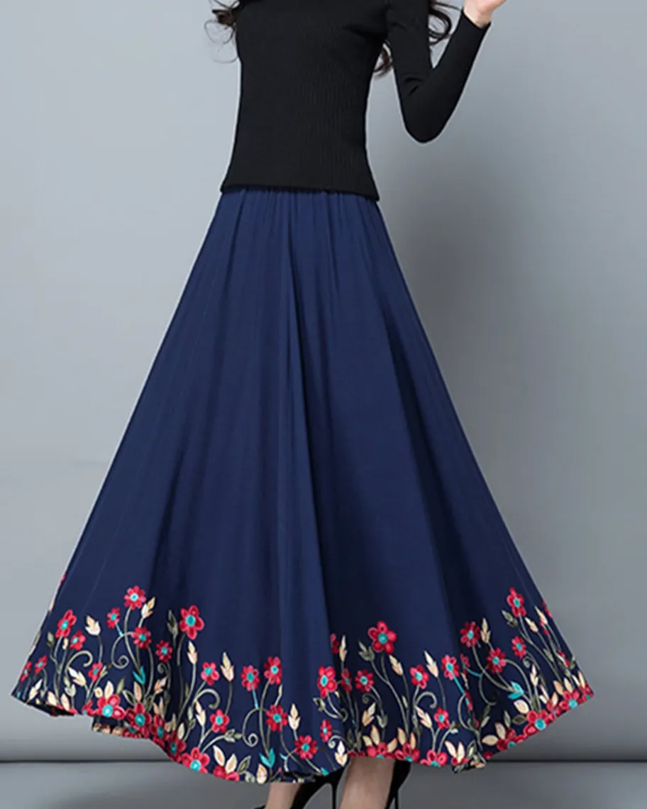 Everyday Embroidered Cotton A Line Maxi Skirt