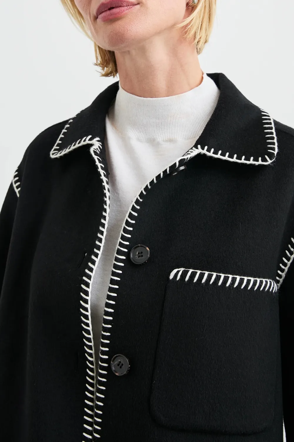 Contrasting-Color Sewn Wool Women's Jacket