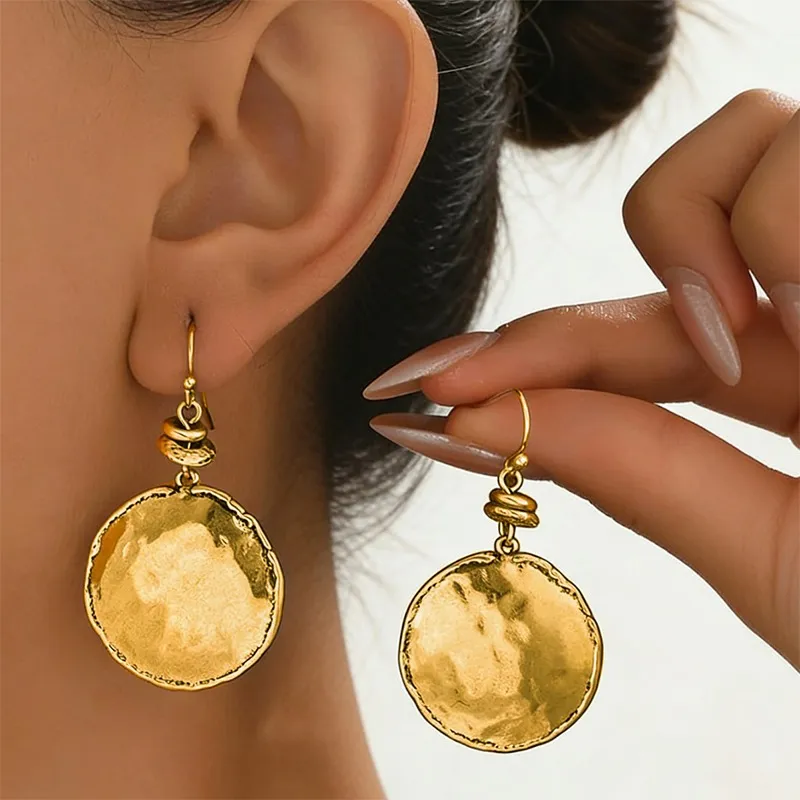 💫Vintage Hammered Metal Drop Earrings– Lightweight Geometric Statement Jewellery ✨
