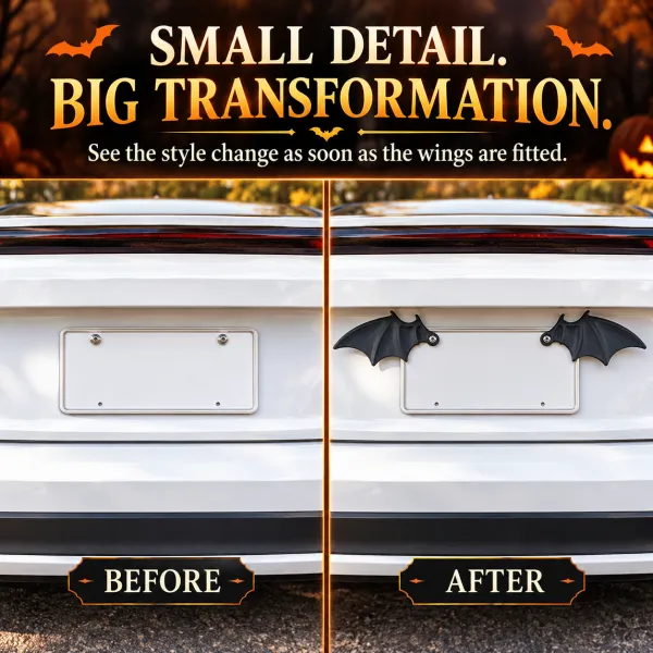 Creative Batwing License Plate Frame, Fun Halloween Car Accessory, Unique Car Tag Decoration, Pair of Quirky Vehicle Ornaments