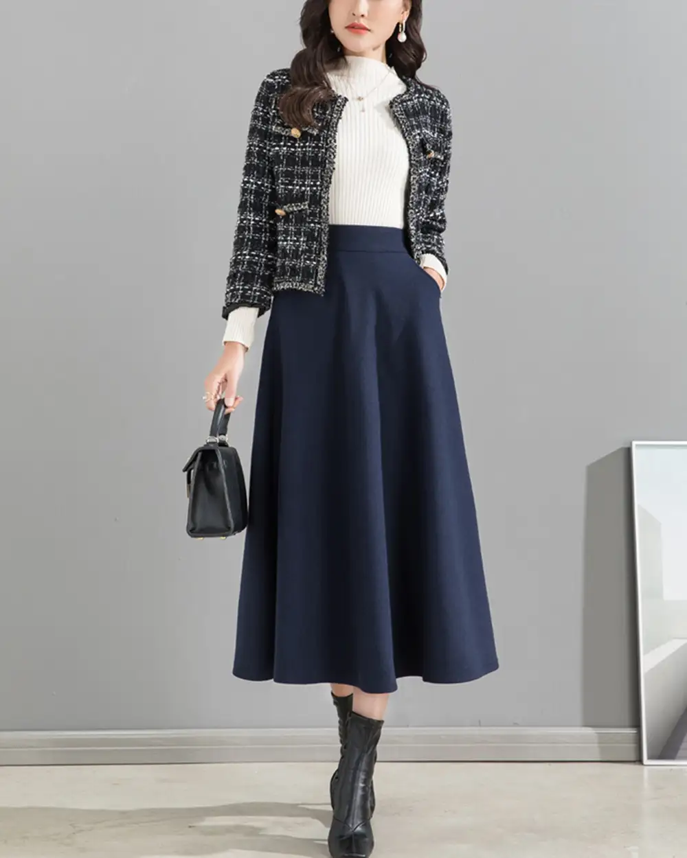 Relaxed Pocketed Wool A Line Maxi Skirt