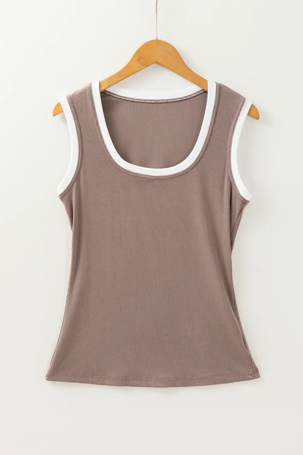 Ribbed Knit Colorblock Edge U Neck Slim Fit Tank Top