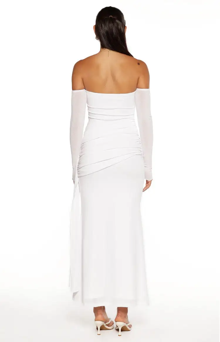 Ruched Strapless Long Sleeve Maxi Dress