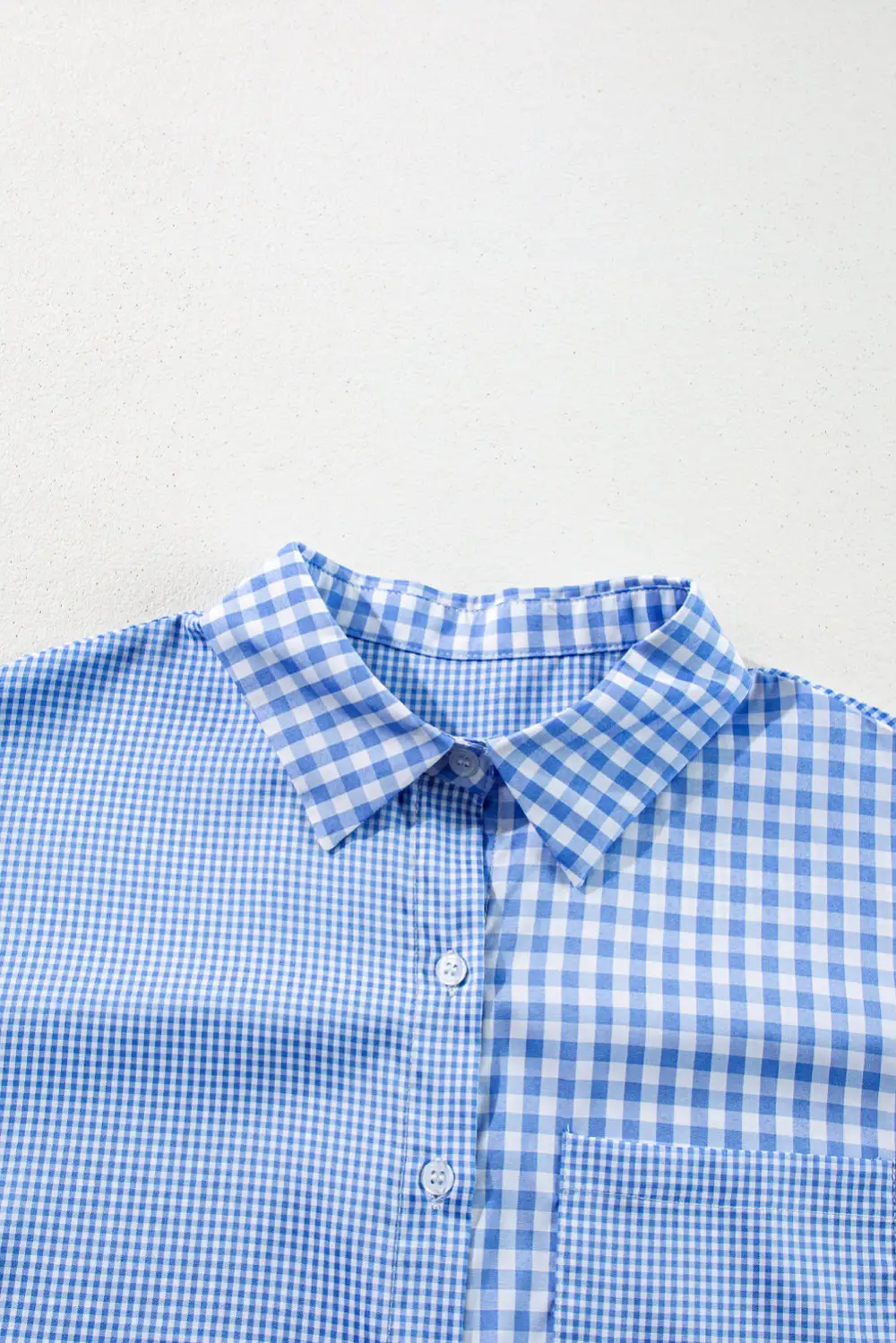 Sky Blue Stripe Plaid Patchwork Button Up Long Sleeve Shirt