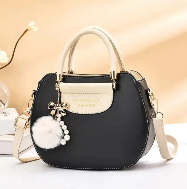 Elegant Panelled PU Tote Bag Feather Embellishments