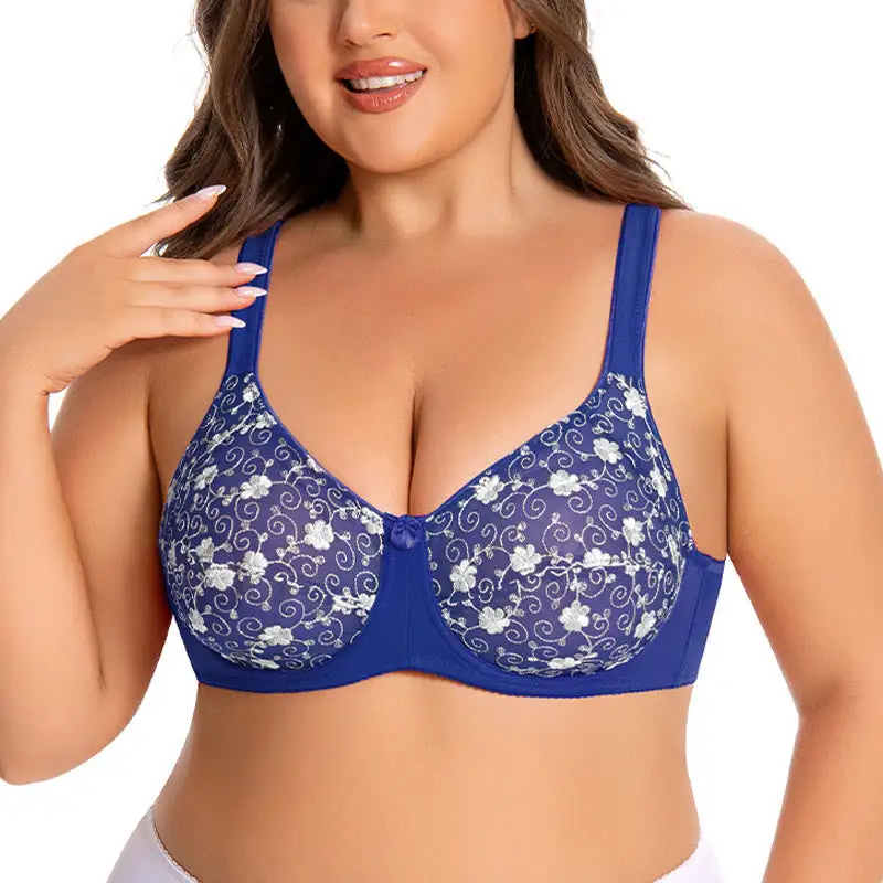 Flower Embroidery Full Coverage Bra
