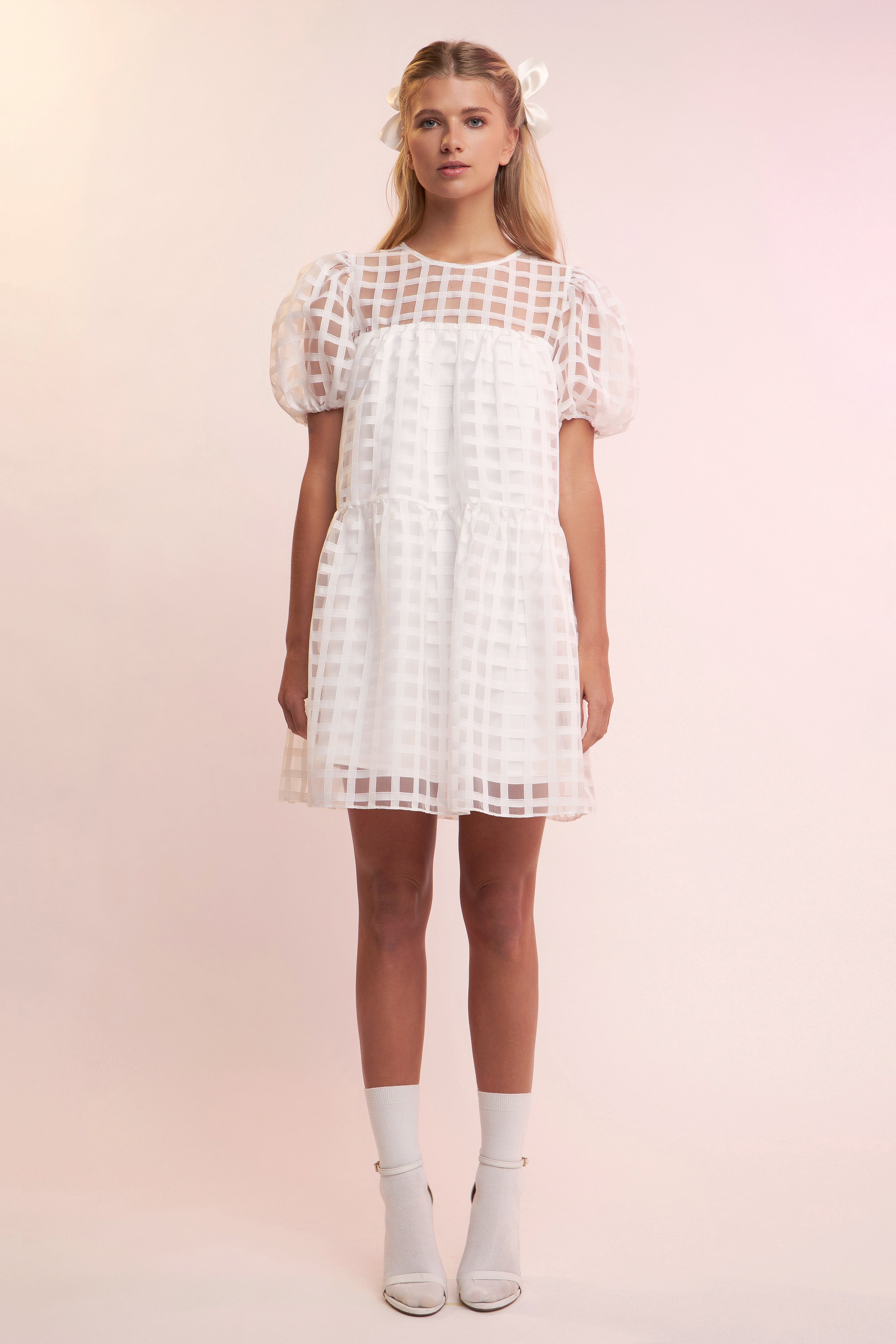 Gridded Organza Mini Dress