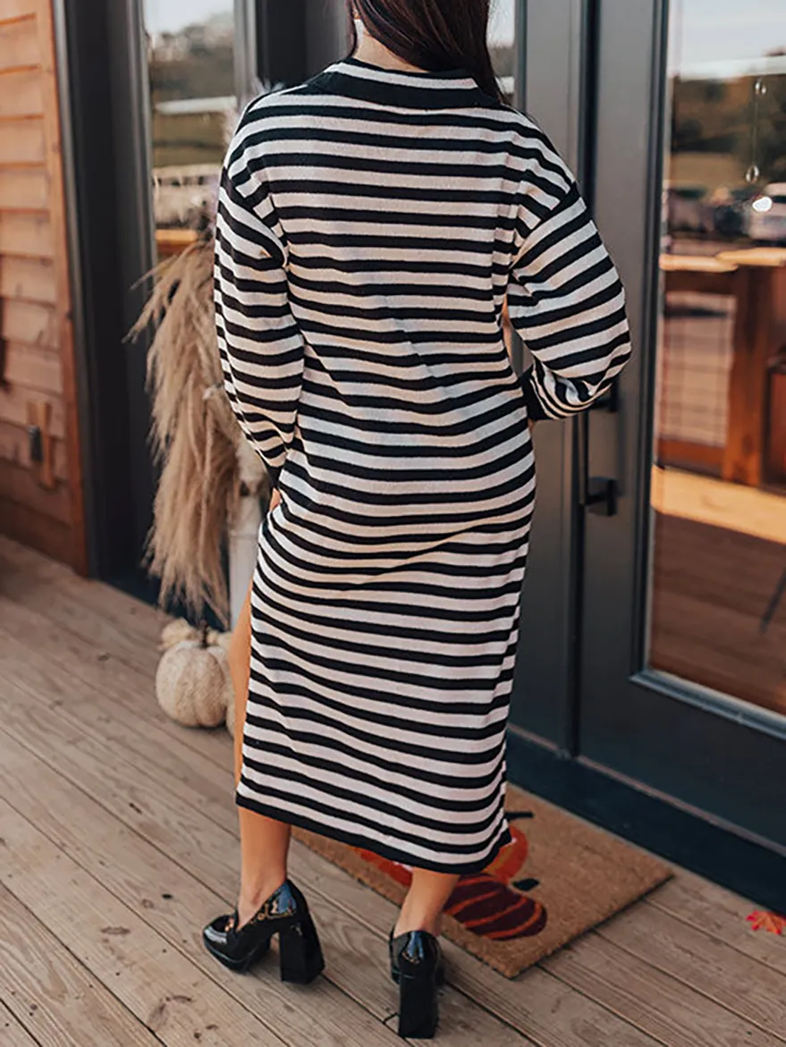 Women's Tweed Striped Knit Long Dress