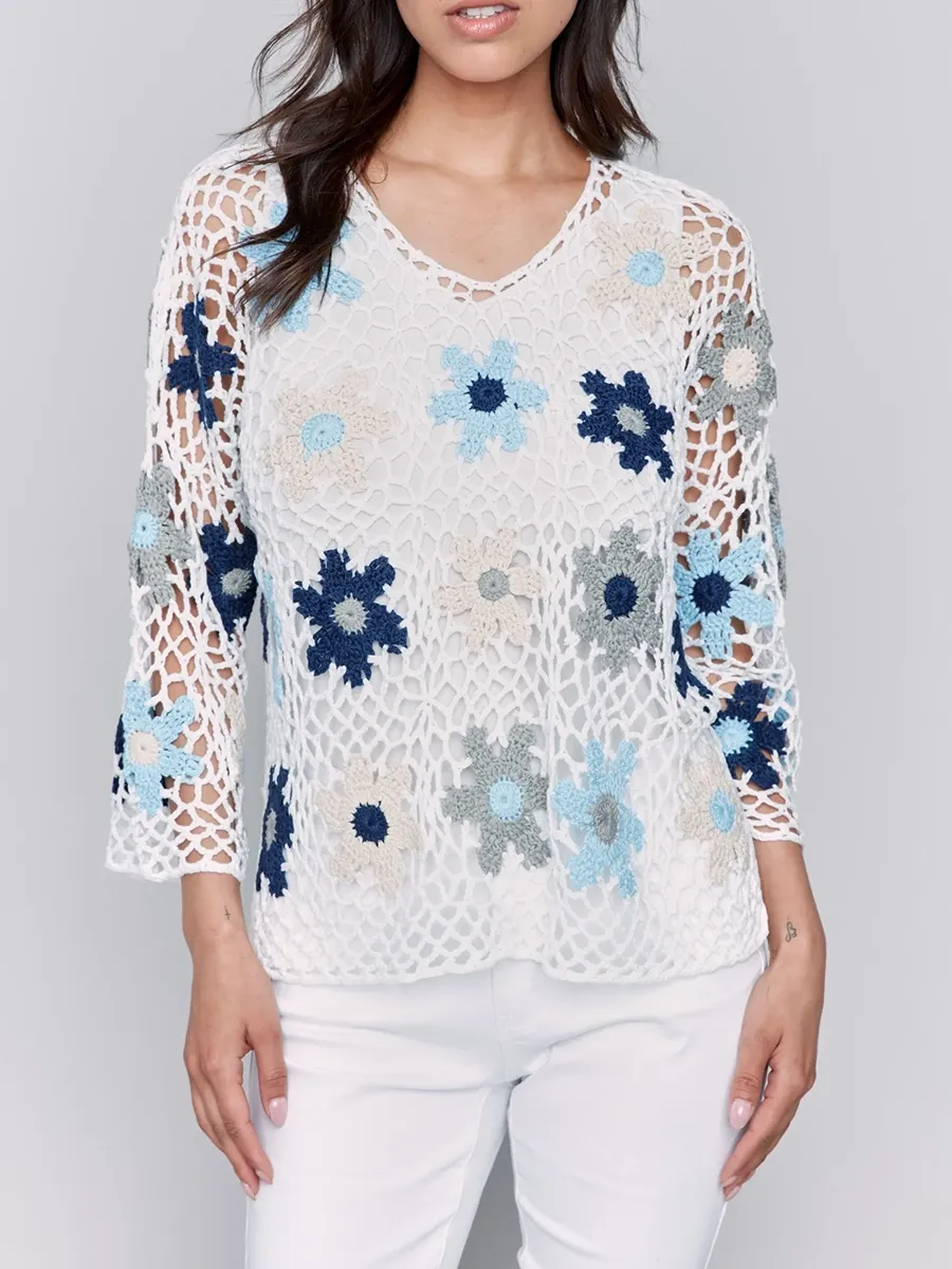 Lively Artistic Floral Women's Hollow Blouse