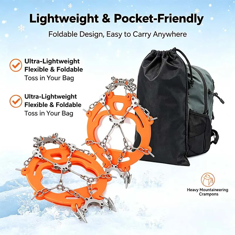 Outdoor 8-Tooth / 10-Tooth Ice Cleats Anti-Slip Shoe Covers, Sole Spike Chain Grips for Men Women, Snow Ice Traction Crampons