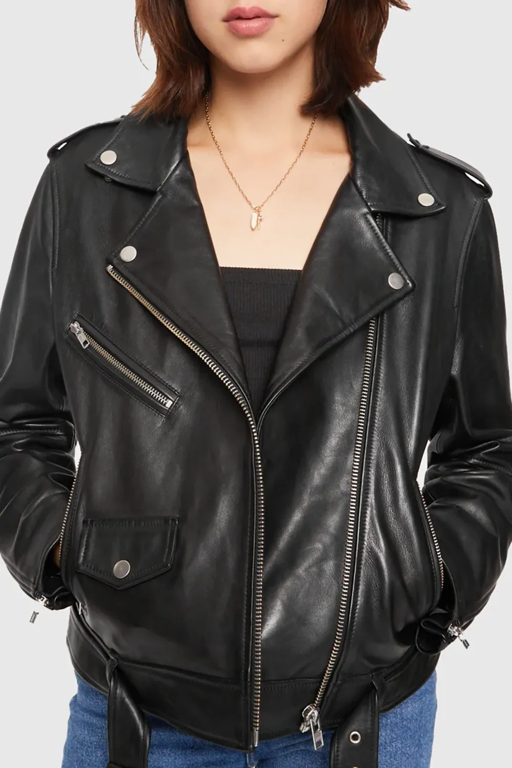 Women'S Stylish Suit Collar Leather Jacket